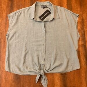 Modern Works NWT top Large Sage Green tie waist  sleeveless button up thin